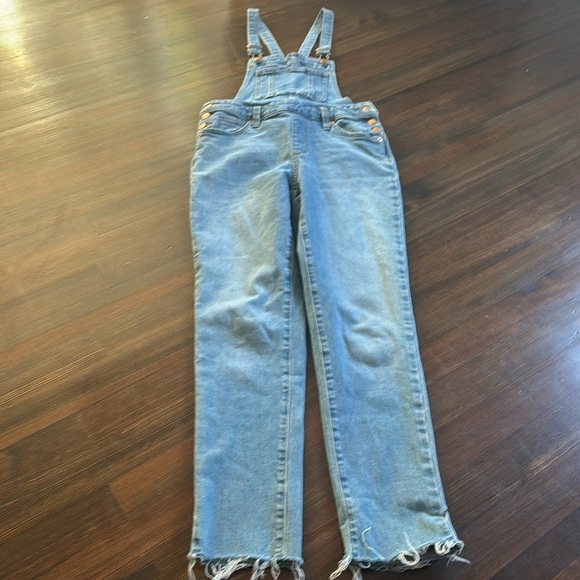 Universal Threads Long Light Wash Denim Overalls Raw Hem Stretch Blues 00/24 - Picture 2 of 8